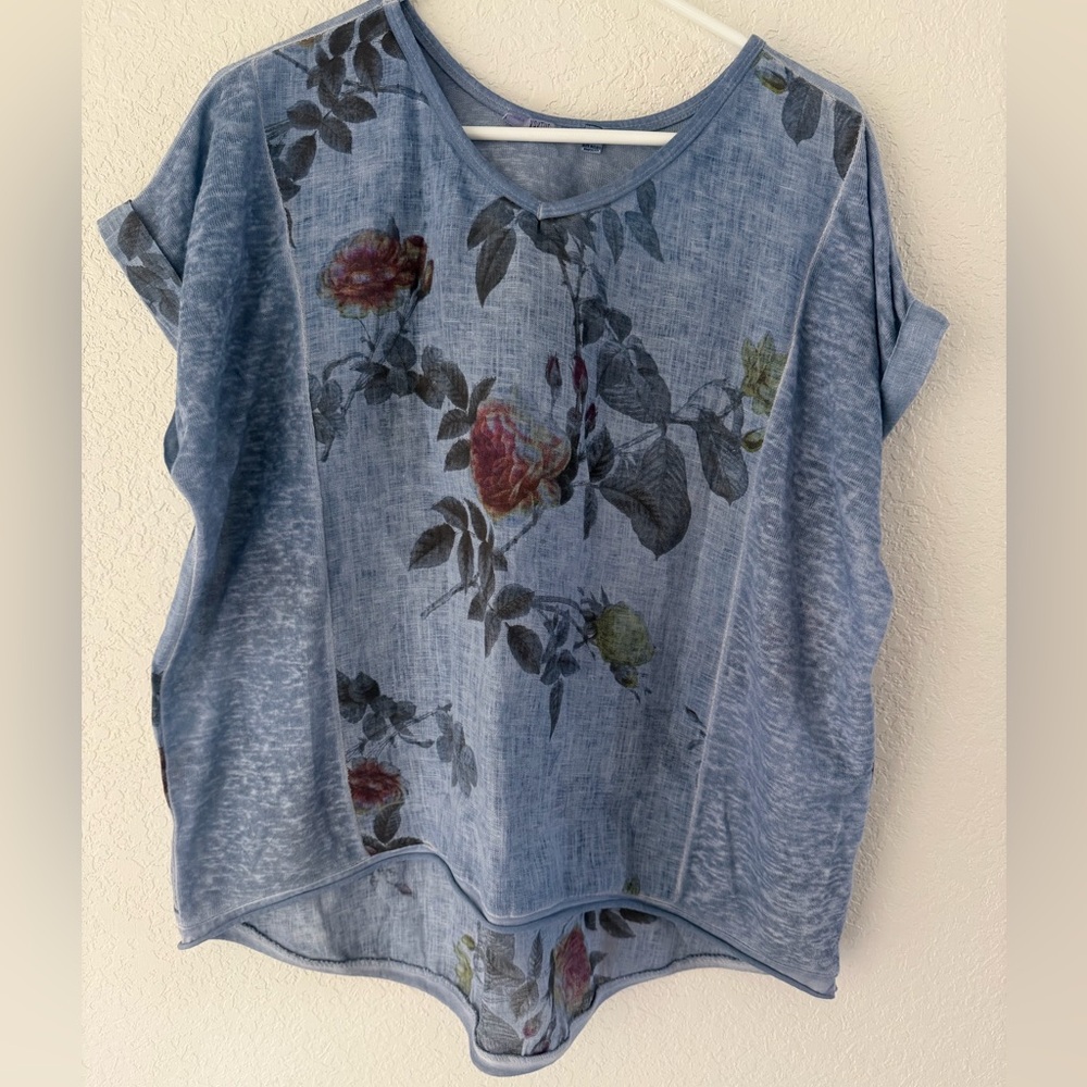 Kaktus Italy 100% Linen Floral High-Low Tunic Top - Size XL